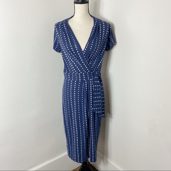 Ann Taylor Dresses & Skirts - Ann Taylor Blue Polka Dot Wrap Dress